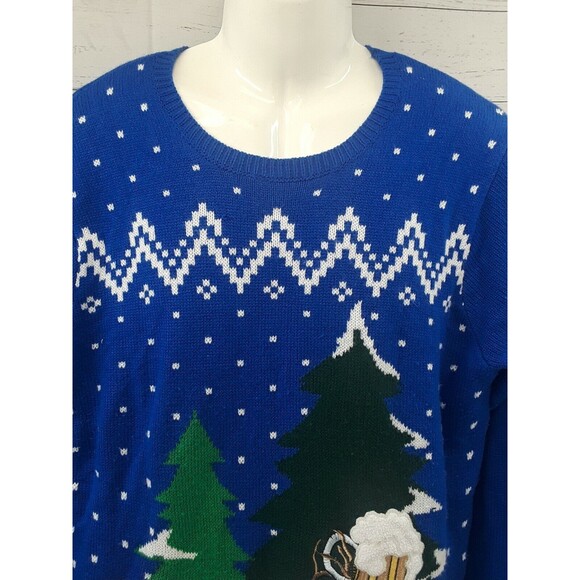 Jolly Sweaters Drunk Snowman with Beer Mens Christmas Holiday Blue White Sz L - Picture 3 of 12